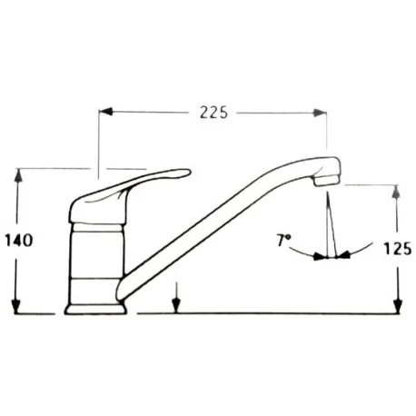single lever monobloc tap short lever connection ½" spout length 230mm 