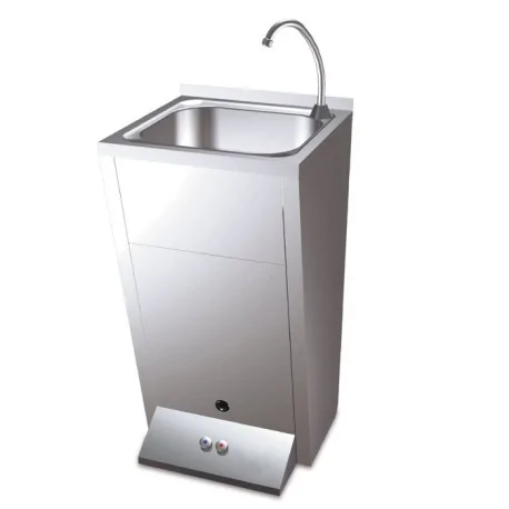 Lavamanos registrable con pedestal doble pulsador agua fría y caliente
