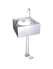 Wall basin with double pedal for cold and hot water