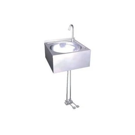 Wall basin with double pedal for cold and hot water